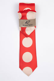Rossi Man Men's Ties With Pocket Round Polka Dot Pattern Coral & Cream - RMR001-10
