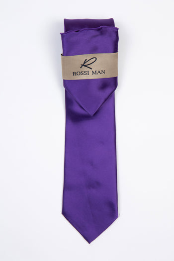 Rossi Man Men's Ties With Pocket Round Solid Pattern Purple - RMR665-14