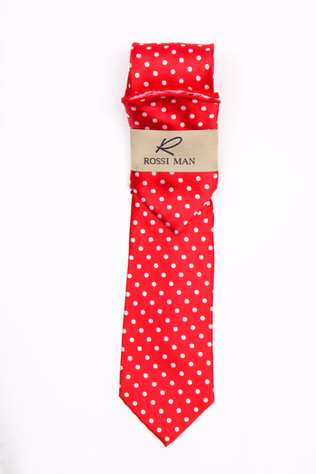 Rossi Man Men's Ties With Pocket Round Polka Dot Pattern Red - RMR662-1