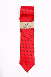 Rossi Man Men's Ties With Pocket Round Polka Dot Pattern Red- RMR662-6