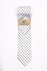 Rossi Man Men's Ties With Pocket Round Polka Dot Pattern White - RMR662-7