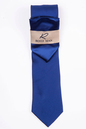 Rossi Man Men's Ties With Pocket Round Solid Pattern Royal Blue - RMR665-10