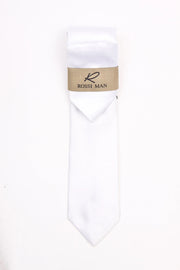 Rossi Man Men's Ties With Pocket Round Solid Pattern White - RMR665-2