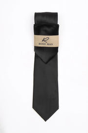 Rossi Man Men's Ties With Pocket Round Solid Pattern Black - RMR665-4