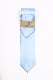 Rossi Man Men's Ties With Pocket Round Solid Pattern Sky Blue - RMR665-7
