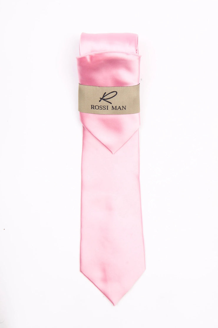 Rossi Man Men's Ties With Pocket Round Solid Pattern Pink - RMR665-8