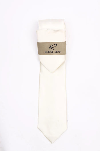 Rossi Man Men's Ties With Pocket Round Solid Pattern Ivory - RMR665-9