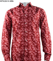 Sangi Long Sleeve Button Down Printed Men's Shirt - Floral Pattern Red #S 1056