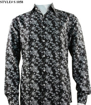 Sangi Long Sleeve Button Down Printed Men's Shirt - Floral Pattern Black #S 1058