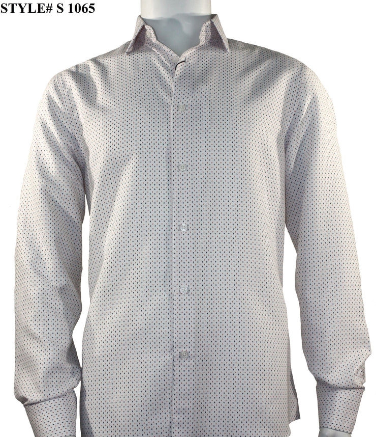Sangi Long Sleeve Button Down Printed Men's Shirt - Diamond Star Pattern Red #S 1065