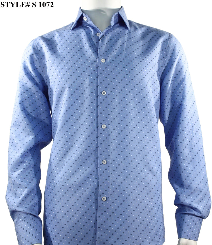 Sangi Long Sleeve Button Down Printed Men's Shirt - Circle & Mini Square Pattern Blue #S 1072