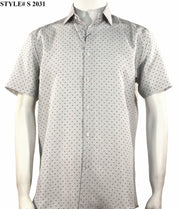 Sangi Short Sleeve Button Down Printed Men's Shirt - Dots Pattern White #S 2031