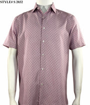 Sangi Short Sleeve Button Down Printed Men's Shirt - Dots Pattern Pink #S 2032