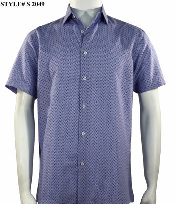 Sangi Short Sleeve Button Down Printed Men's Shirt - Dots Pattern Blue #S 2049