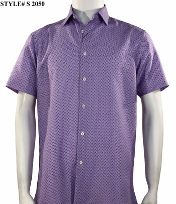 Sangi Short Sleeve Button Down Printed Men's Shirt - Dots Pattern Lilac #S 2050