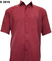 Sangi Short Sleeve Button Down Tone on Tone Men's Shirt - Multi Stripe Pattern Red #S 3816