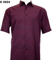 Sangi Short Sleeve Button Down Tone on Tone Men's Shirt - Horizontal Line Pattern Plum #S 3824